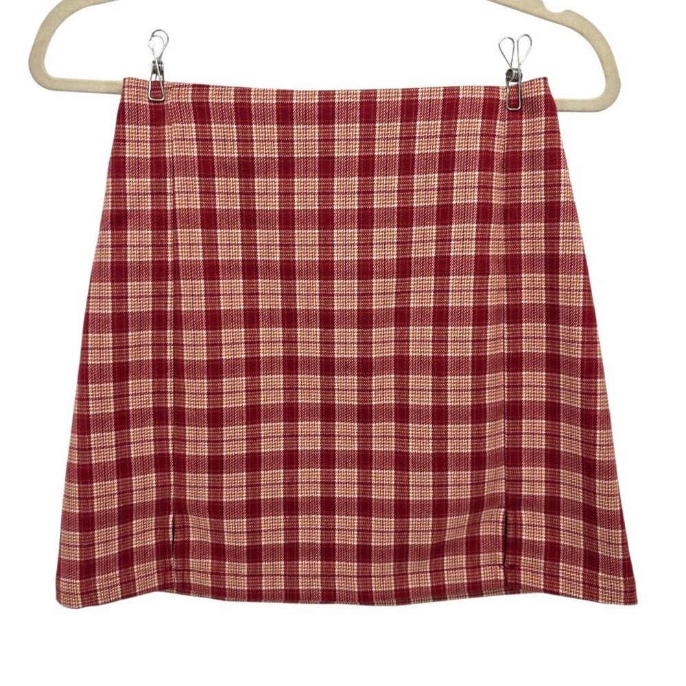 Brandy Melville Womens One Size Skirt Mini Plaid Fitted Red Orange Preppy Retro